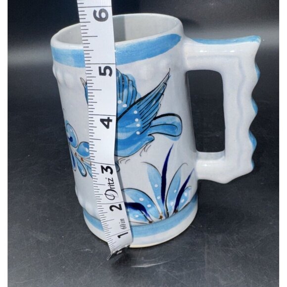 VTG Tonala Mexico Hand Painted Blue Bird & Flowers Pottery Mug Cup Stein 23oz - Picture 7 of 7